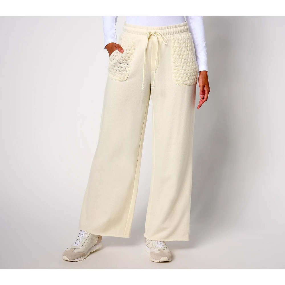 Peace Love World Regular French Terry and Crochet Ankle Pant Pristine, Small #1C